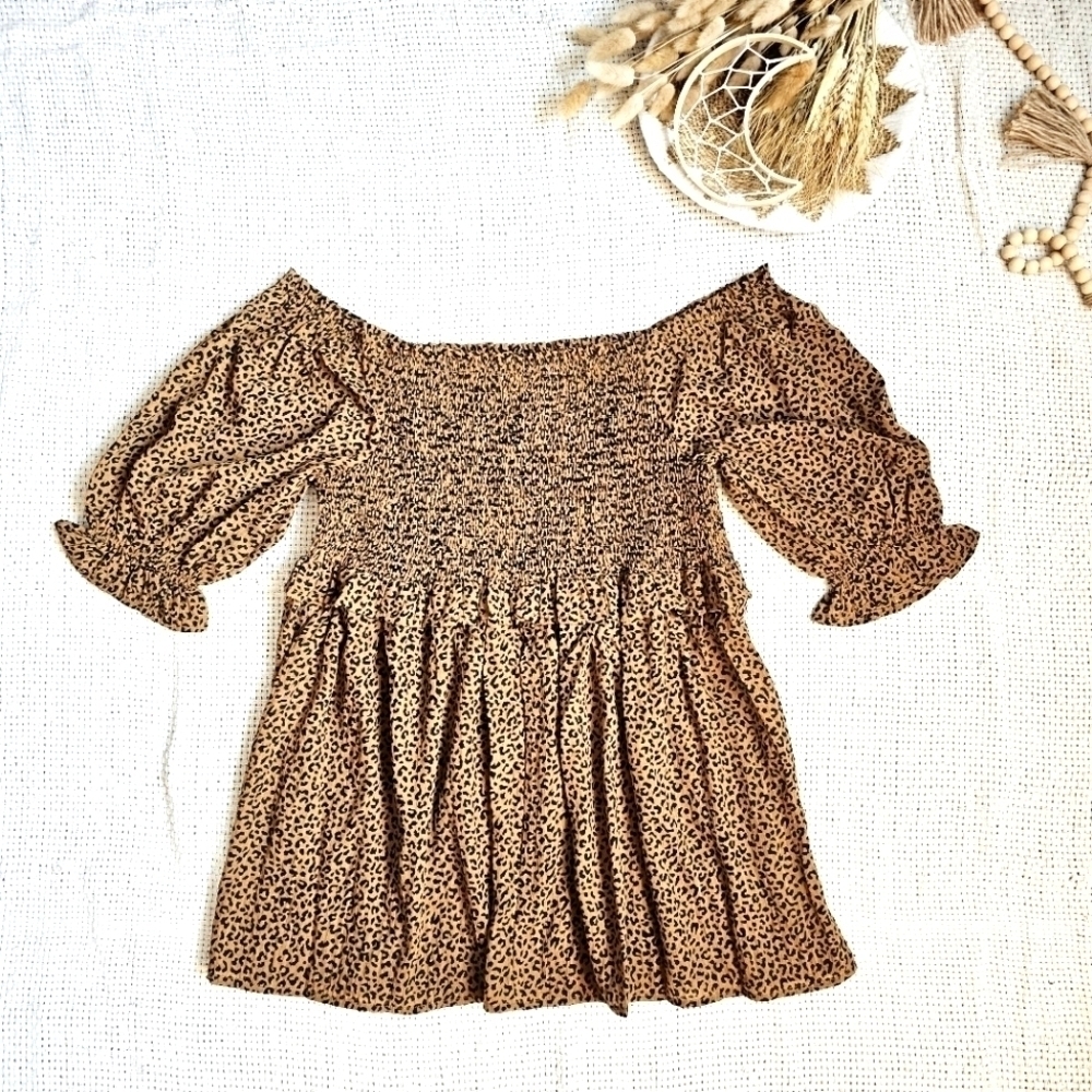 ODDY Peplum Off The Shoulder Animal Print Top Size Small